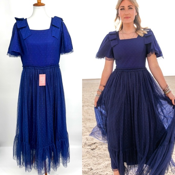 Ivy City Co Dresses & Skirts - IVY CITY CO Heather Midi Tulle Bow Dress in Cobalt Blue NWT